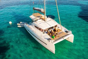Luxury private yacht cruising the turquoise waters of the French Riviera near Saint-Tropez