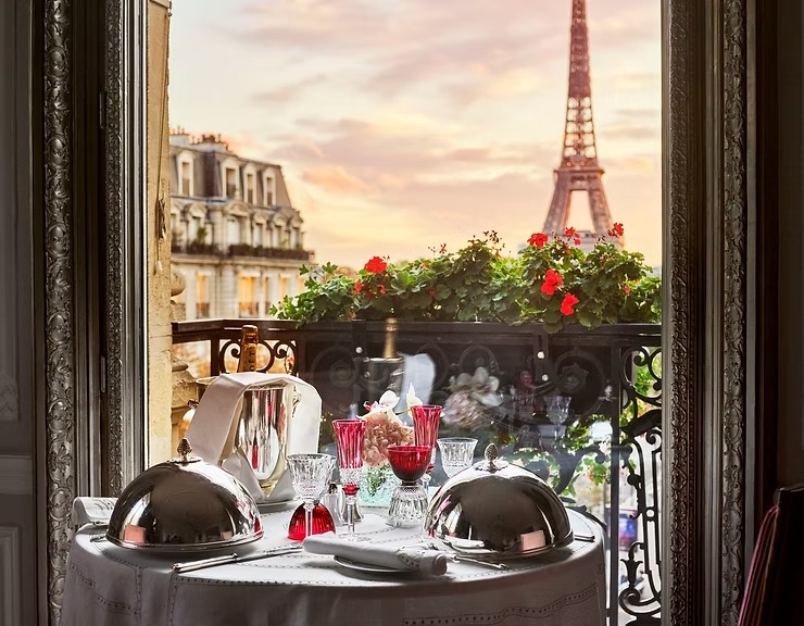 Hotel Plaza Athénée romantic dinner setup in Paris