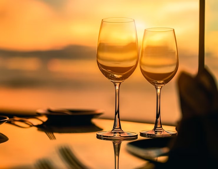 Sunset with a glass of wine on the French Riviera, Provence