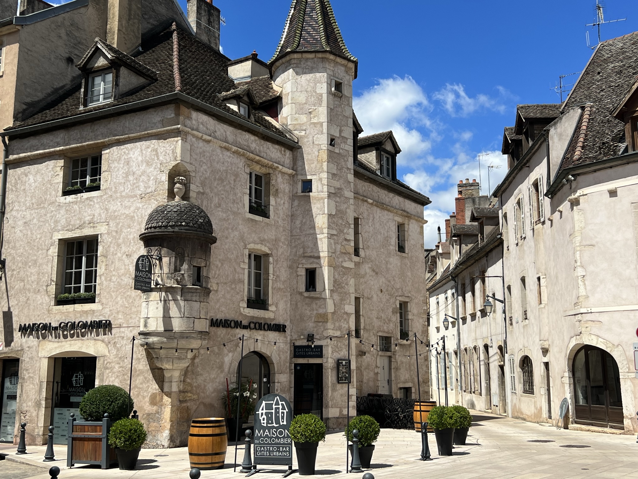 Maison du Colombier gastro-bar in a medieval stone building in Beaune old town on a luxury Burgundy wine tour, France