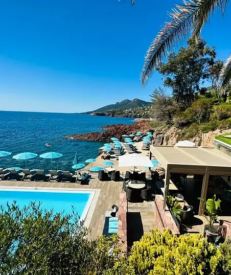 Luxury wellness retreat infinity pool overlooking the Mediterranean Sea, Côte d'Azur France