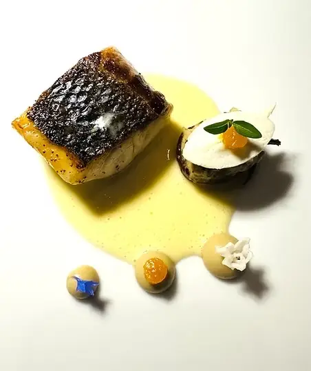 Michelin-starred fine dining plate with artisan ingredients and refined plating, luxury culinary experience in France